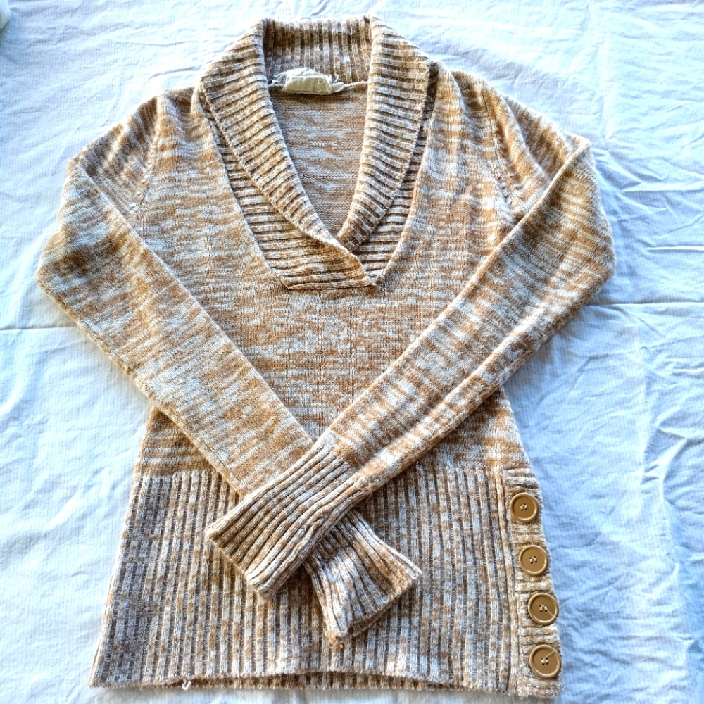 Cowl neck sweater w/ button detail